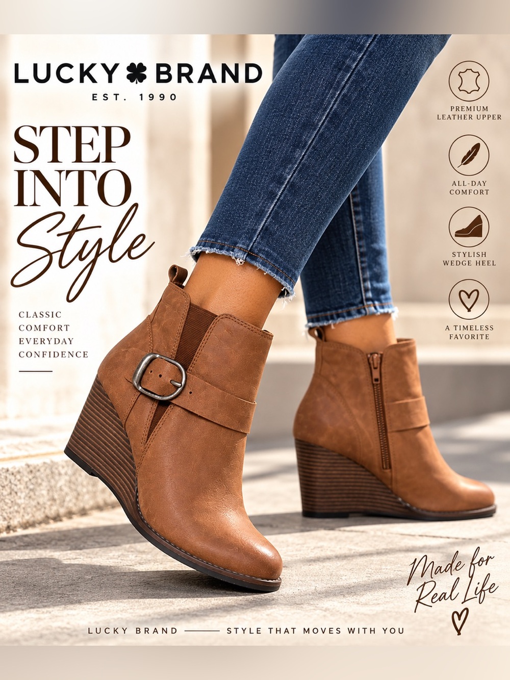 Lucky Brand Tan Wedge Ankle Boots size 7.5 NWT